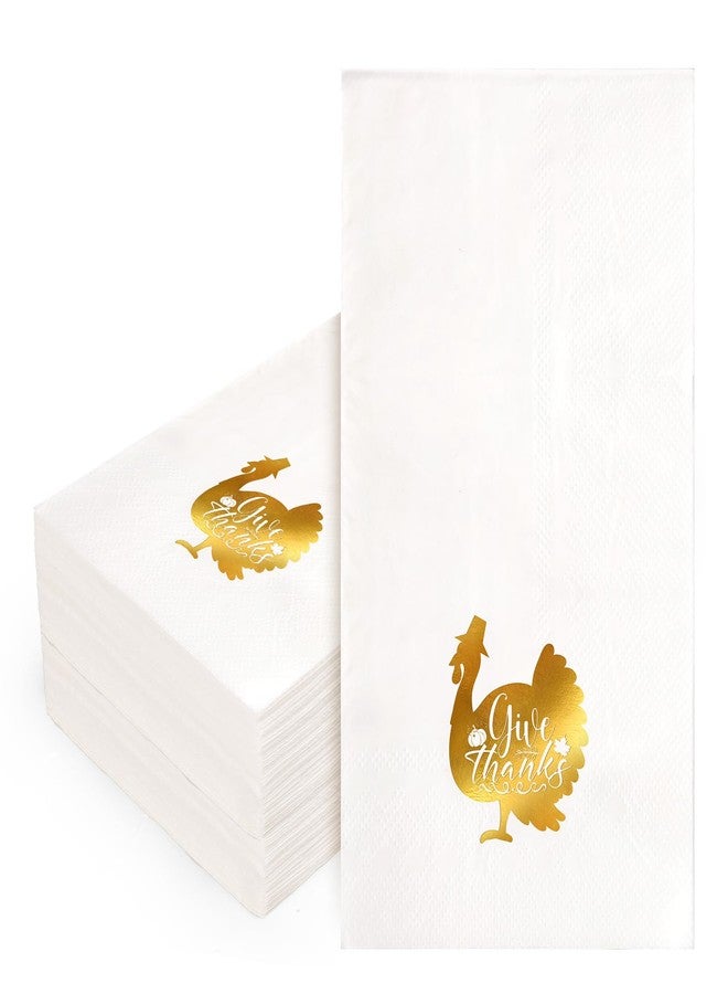 Whaline 50 Pcs Fall Thanksgiving Guest Napkins Gold Foil Turkey Give Thanks Disposable Napkins Dinner Hand Paper Napkin for Bathroom Autumn Harvest Party Table Supplies - Image 1